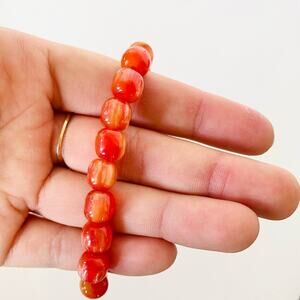 VINTAGE Y2K 90S Carnelian Crystal Gemstone Beaded Stretch Bracelet Jewelry Boho